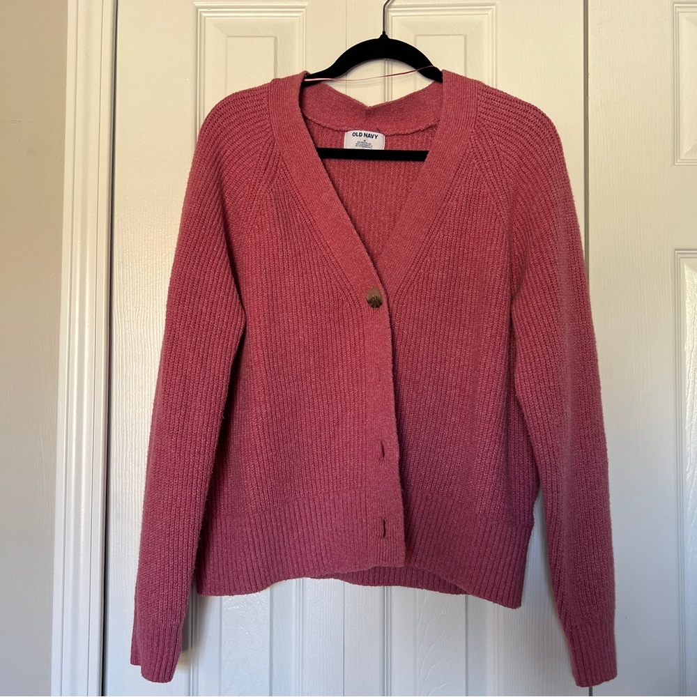 Old Navy oversized shaker-stitch pink cardigan, size medium